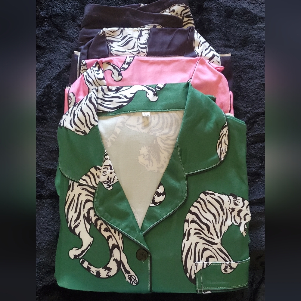 3 Pieces Vibrant Pajama Set with Tiger Print